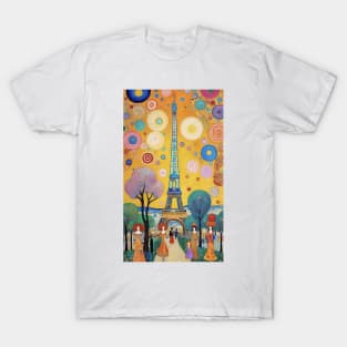 Gustav Klimt's Parisian Serenade: Inspired Eiffel Tower T-Shirt